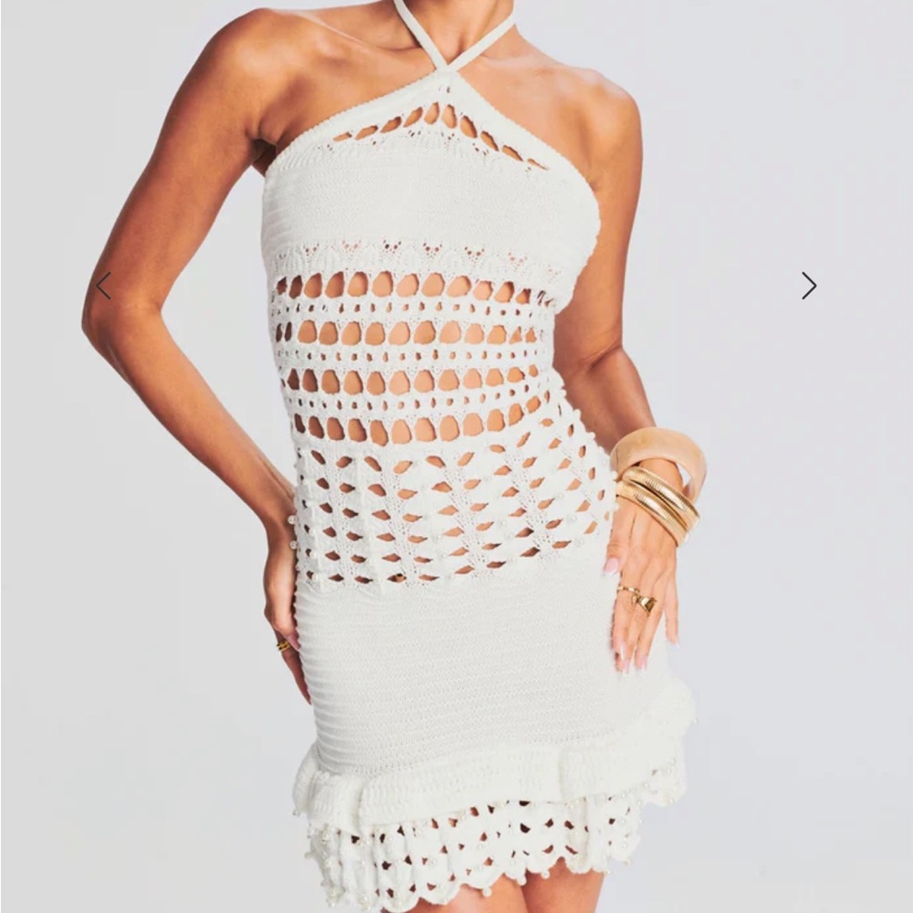 Retrofete White Crochet Mini Dress